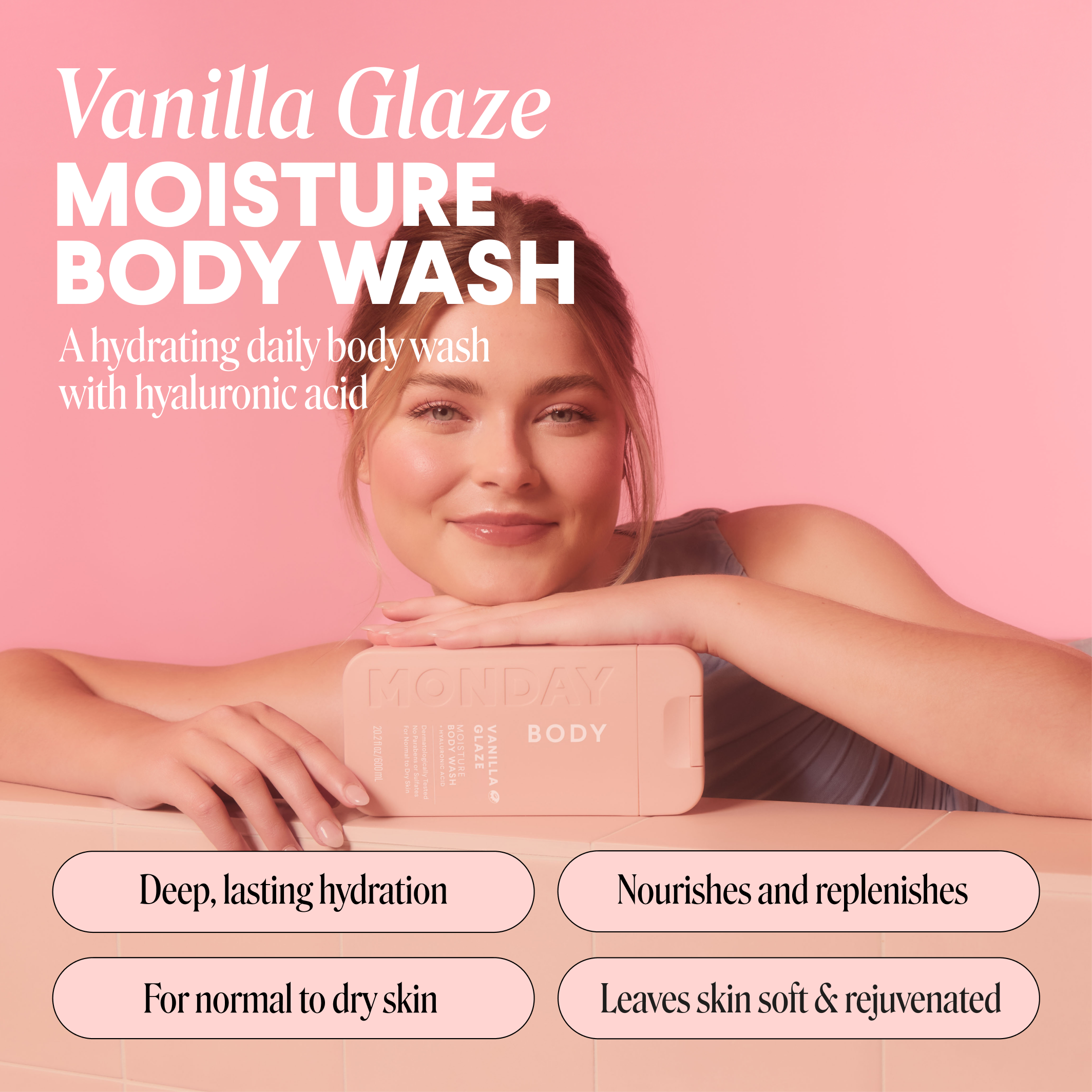 104390-US-UK_MONDAY_MOISTURE Body Wash Vanilla Glaze_600ml_ECOM IMAGE 1